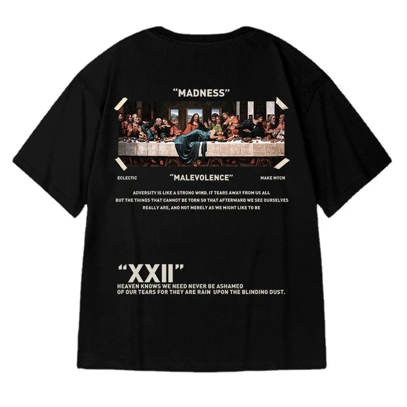 Men T-shirt The Last Supper Print Short Sleeve T Shirts  Oversize