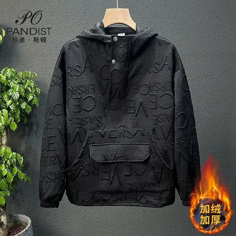 Men's Fleece Hoodie Sweatshirt Casual Style Solid Color Long Sleeve Solid Pullover Luxury 3D Letter Designer Sweatshirt Jacket