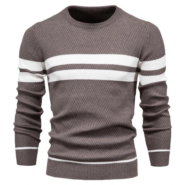 Pullover Men's Sweater O-neck Patchwork Long Sleeve Warm Slim Sweaters Men Casual