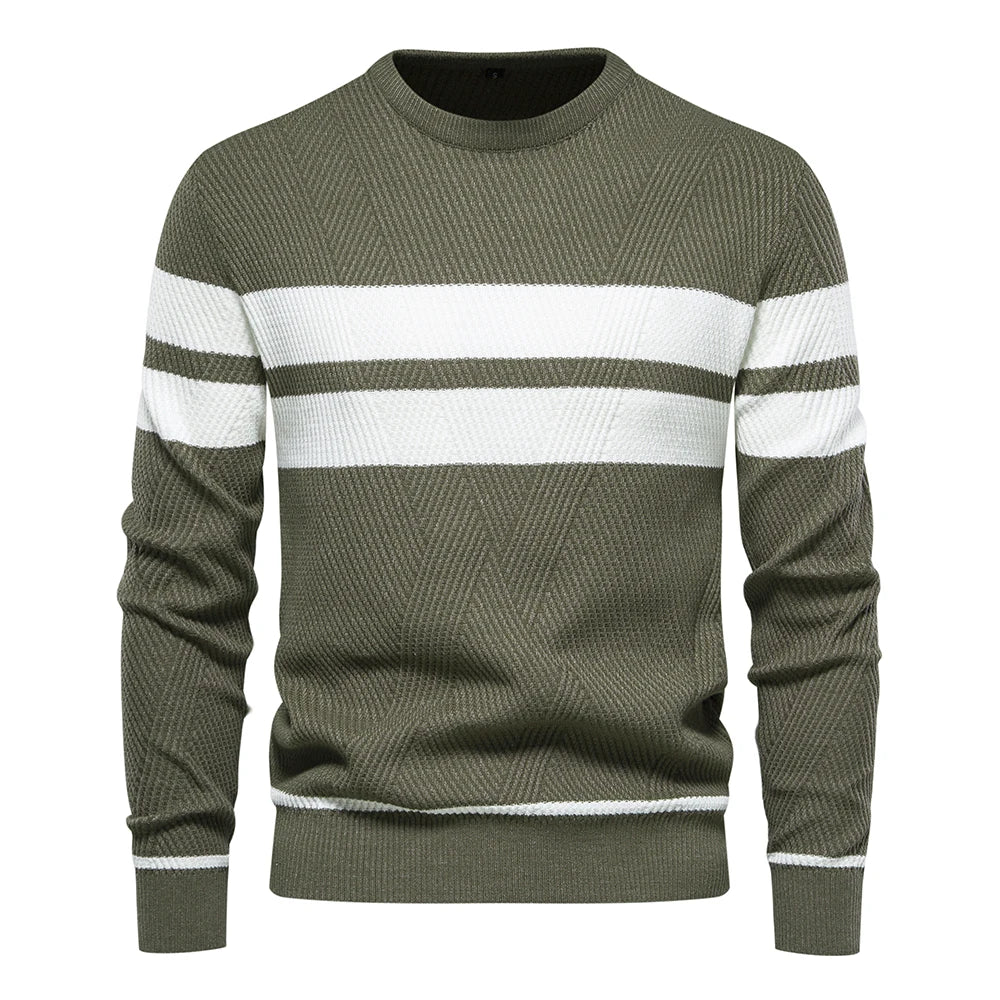 Pullover Men's Sweater O-neck Patchwork Long Sleeve Warm Slim Sweaters Men Casual