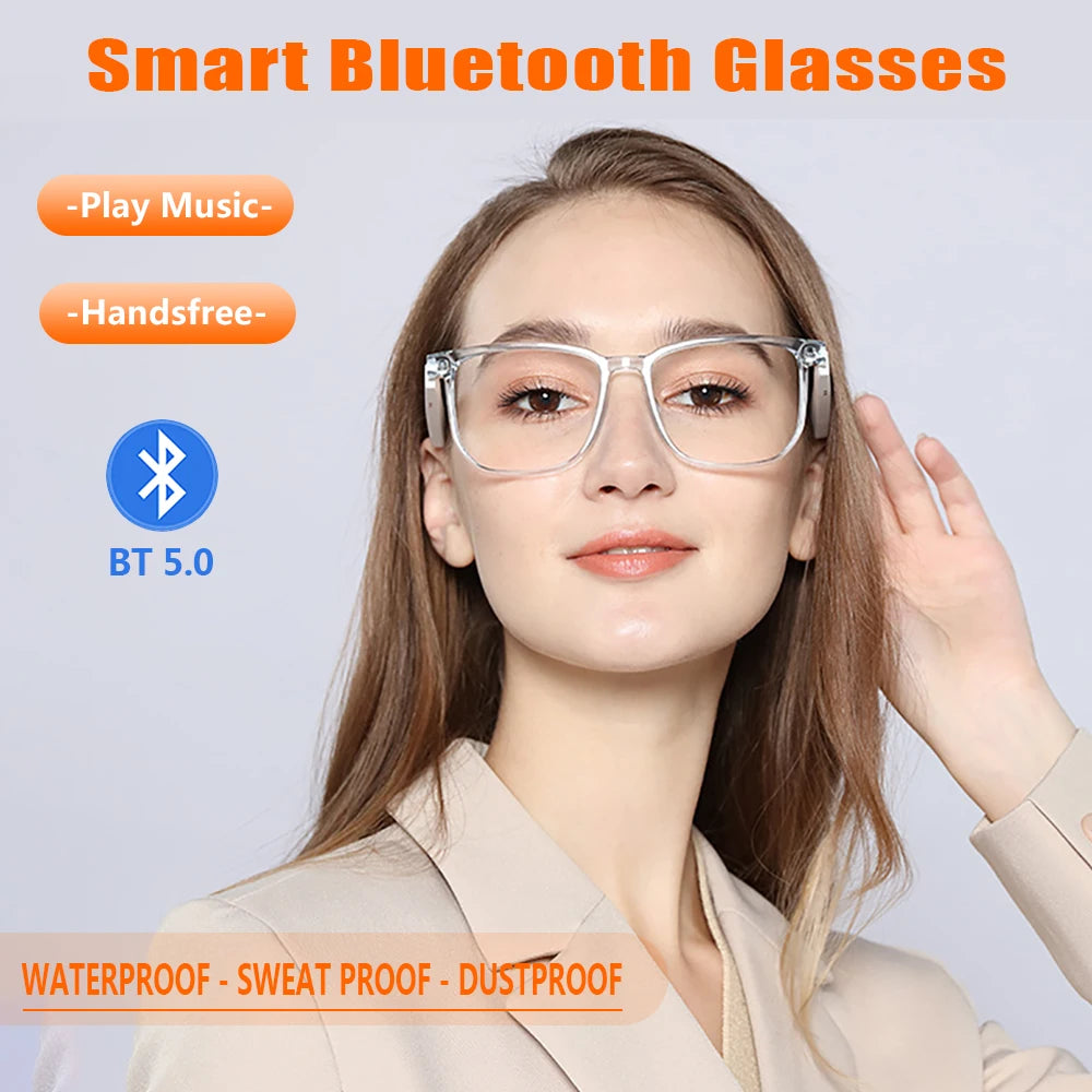 New Bluetooth Smart Glasses Men and Women Headphones Music Wireless Sunglasses Anti-Blue Light Suitable for Game Driving Travel