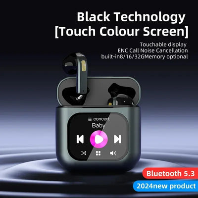 New K1 Bluetooth TWS earbuds 8G memory LED Full colour touch screen wireless earphone ENC Noise cancelling strong bass Headset