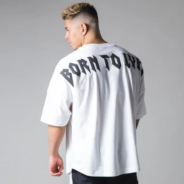 Men's Cotton t shirt Loose Oversized T-Shirt Casual Mens Sports Tee Shirt Black