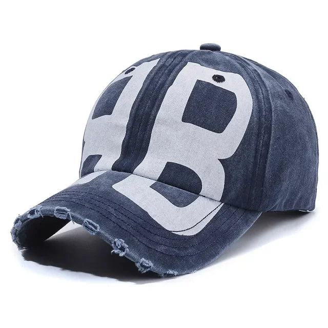 New Vintage Fashion Old Washed Denim Peaked Cap Soft Top Printed Letter All-match Retro Baseball Cap