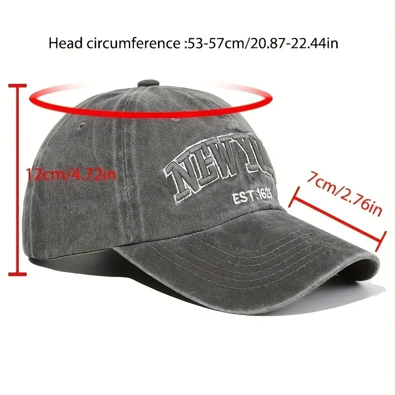 Retro Letter New York Washed Cotton Baseball Caps  Embroidery Snapback Hats