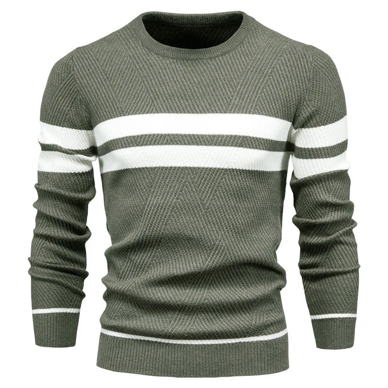 Autumn Pullover Men's Sweater O-neck Patchwork Long Sleeve Warm Slim Sweaters Men Casual