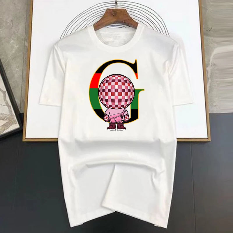 100%Cotton Luxury Brand G Letter Mosaic Ball Head Printing Short Sleeve Tee