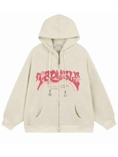 Corduroy Zip Up Hoodies Foam Print Jacket  Hoodie Sweatshirts