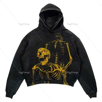 Y2k Punk Wind Skull Printed Cotton Hoodies Sweatshirt Couples Hip-hop Retro Street Loose Oversized Hoodies Harajuku Gothic Top