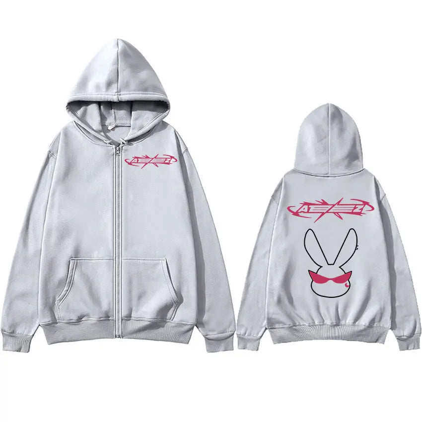 Korean Ateez Band Music Album Zipper Hoodie Men Women Hip Hop Fashion Pullover Zip Up Sweatshirt Casual Coats Oversized Hoodies