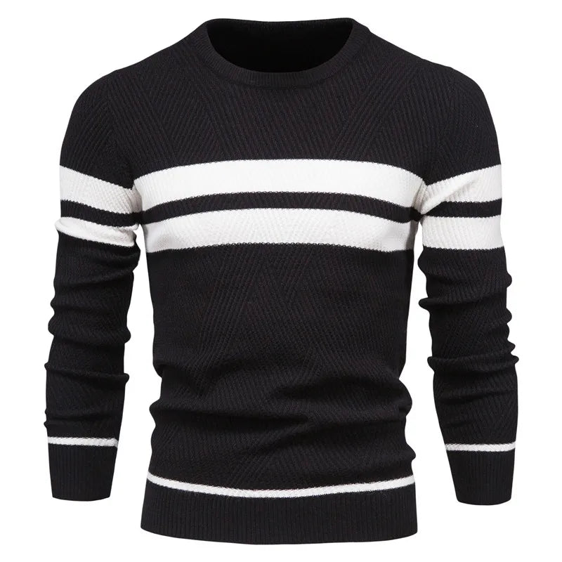 Autumn Pullover Men's Sweater O-neck Patchwork Long Sleeve Warm Slim Sweaters Men Casual