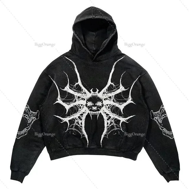 Y2k Punk Wind Skull Printed Cotton Hoodies Sweatshirt Couples Hip-hop Retro Street Loose Oversized Hoodies Harajuku Gothic Top