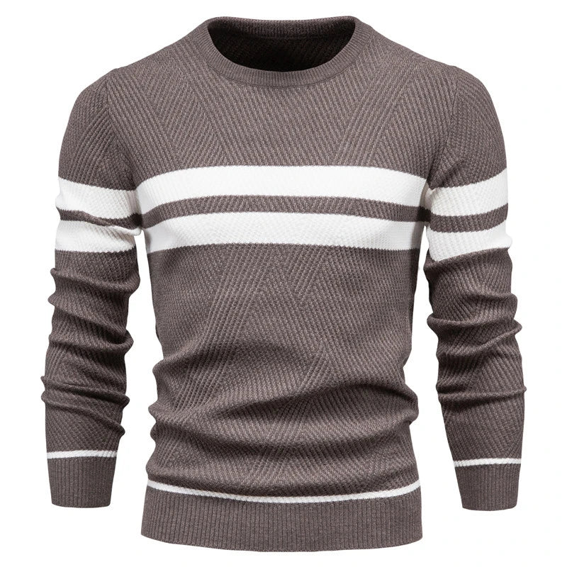 Autumn Pullover Men's Sweater O-neck Patchwork Long Sleeve Warm Slim Sweaters Men Casual