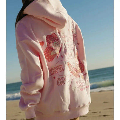 PINK PALM PUFF Letter Design Women Streetwear American Style Fashion Sweatshirt Autumn Hip Hop Female Hoodies Casual Fleece Top