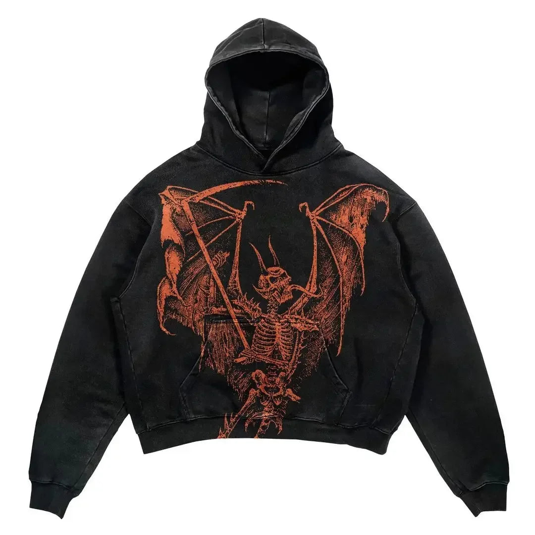 Y2k Punk Wind Skull Printed Cotton Hoodies Sweatshirt Couples Hip-hop Retro Street Loose Oversized Hoodies Harajuku Gothic Top