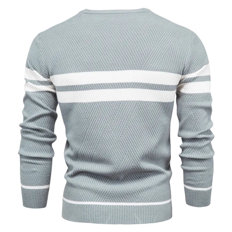 Autumn Pullover Men's Sweater O-neck Patchwork Long Sleeve Warm Slim Sweaters Men Casual