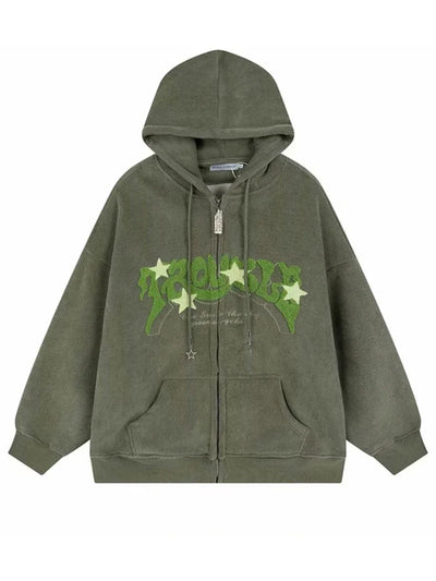 Corduroy Zip Up Hoodies Foam Print Jacket  Hoodie Sweatshirts