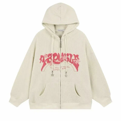 Corduroy Zip Up Hoodies Foam Print Jacket  Hoodie Sweatshirts