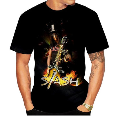 Slash 3D Print Cool T-shirt Casual Short Sleeve T-shirt Street Hip Hop Rock Personality Tees