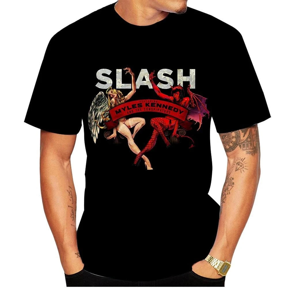 Slash 3D Print Cool T-shirt Casual Short Sleeve T-shirt Street Hip Hop Rock Personality Tees