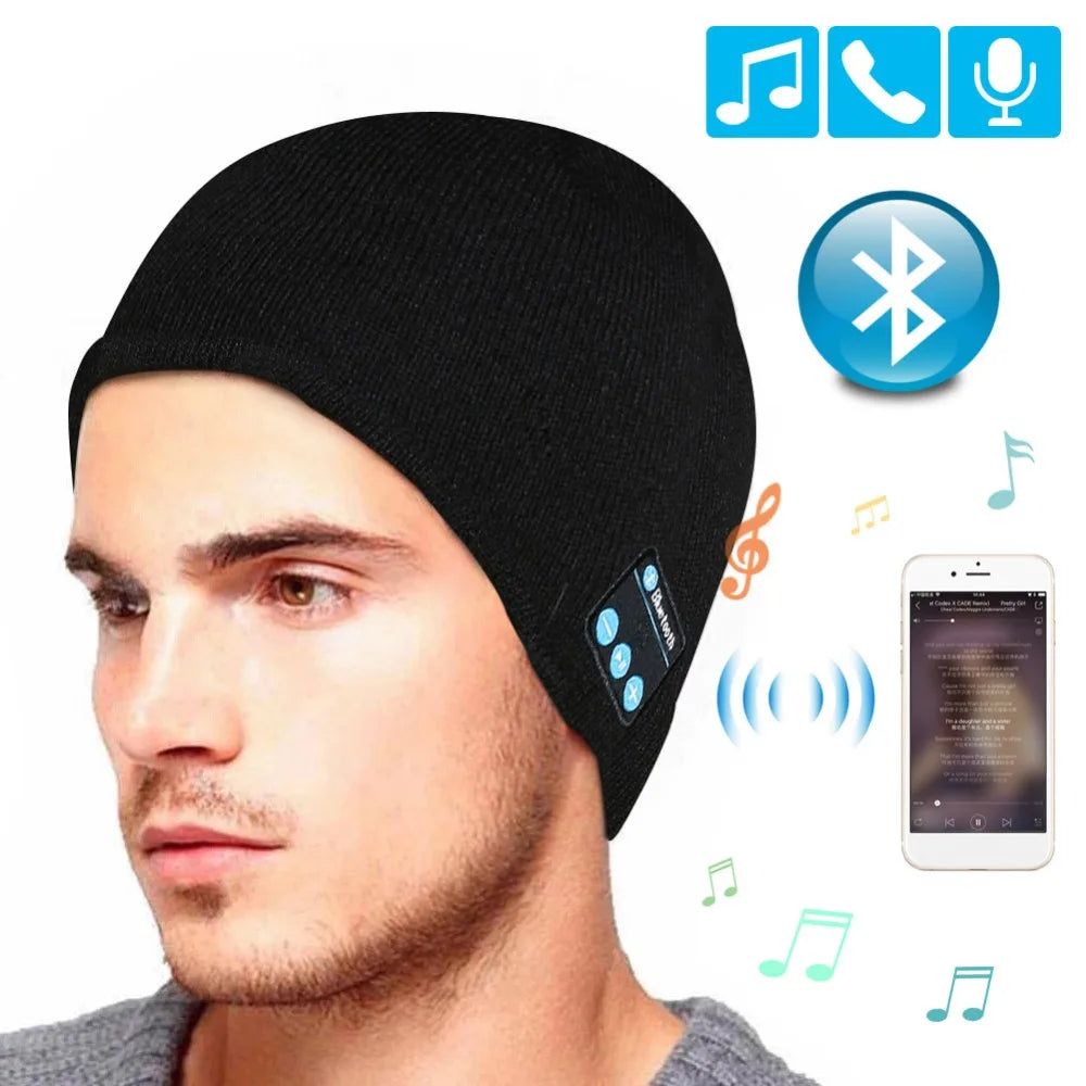 Unisex Bluetooth Headlamp Hat Headphones Beanie with LED Music Cap Built-in Speakers & Mic Earbuds