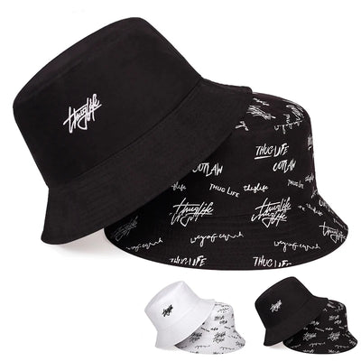 Double Sided Wearable Thugufe Embroidery Personality Bucket Hats