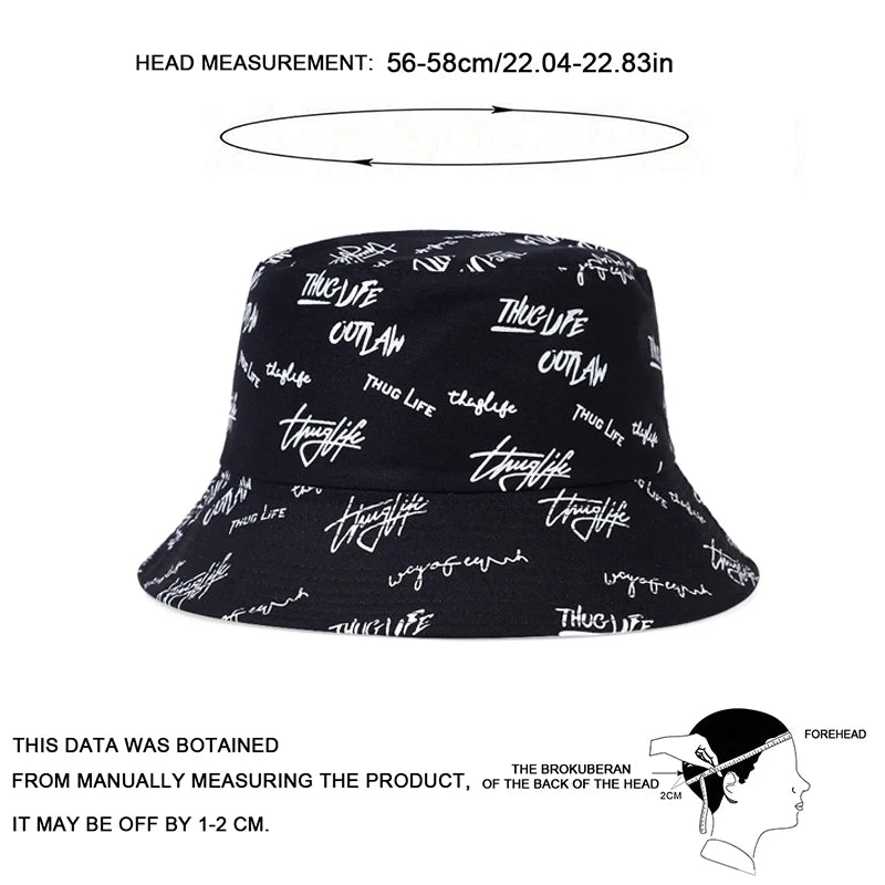 Double Sided Wearable Thugufe Embroidery Personality Bucket Hats