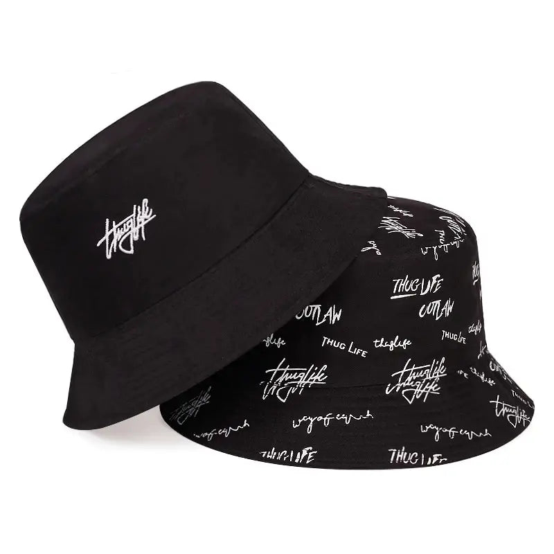 Double Sided Wearable Thugufe Embroidery Personality Bucket Hats