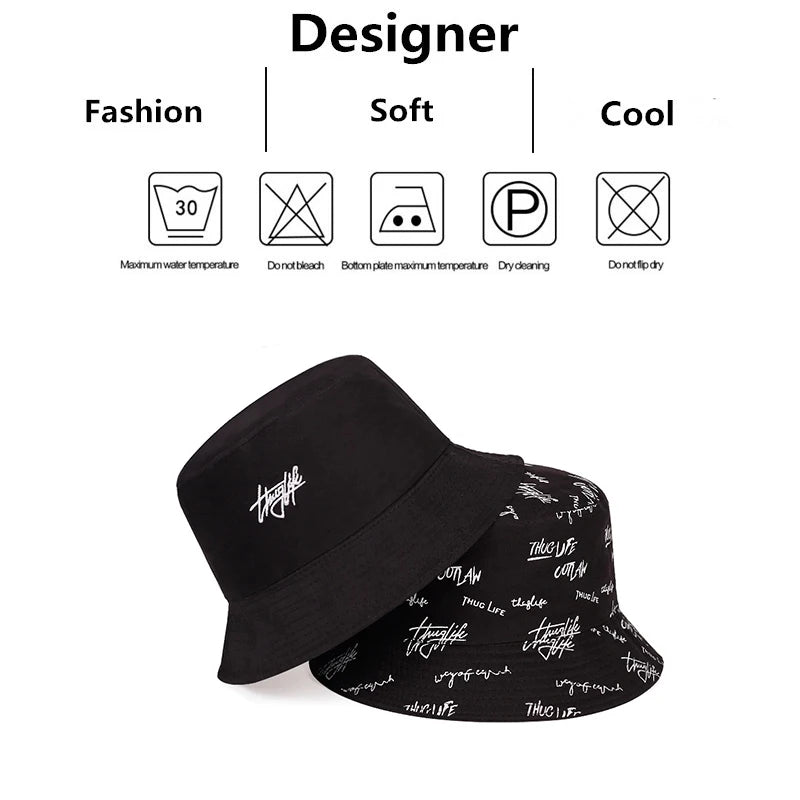 Double Sided Wearable Thugufe Embroidery Personality Bucket Hats