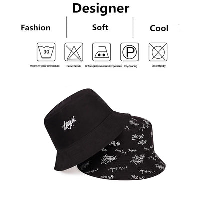 Double Sided Wearable Thugufe Embroidery Personality Bucket Hats